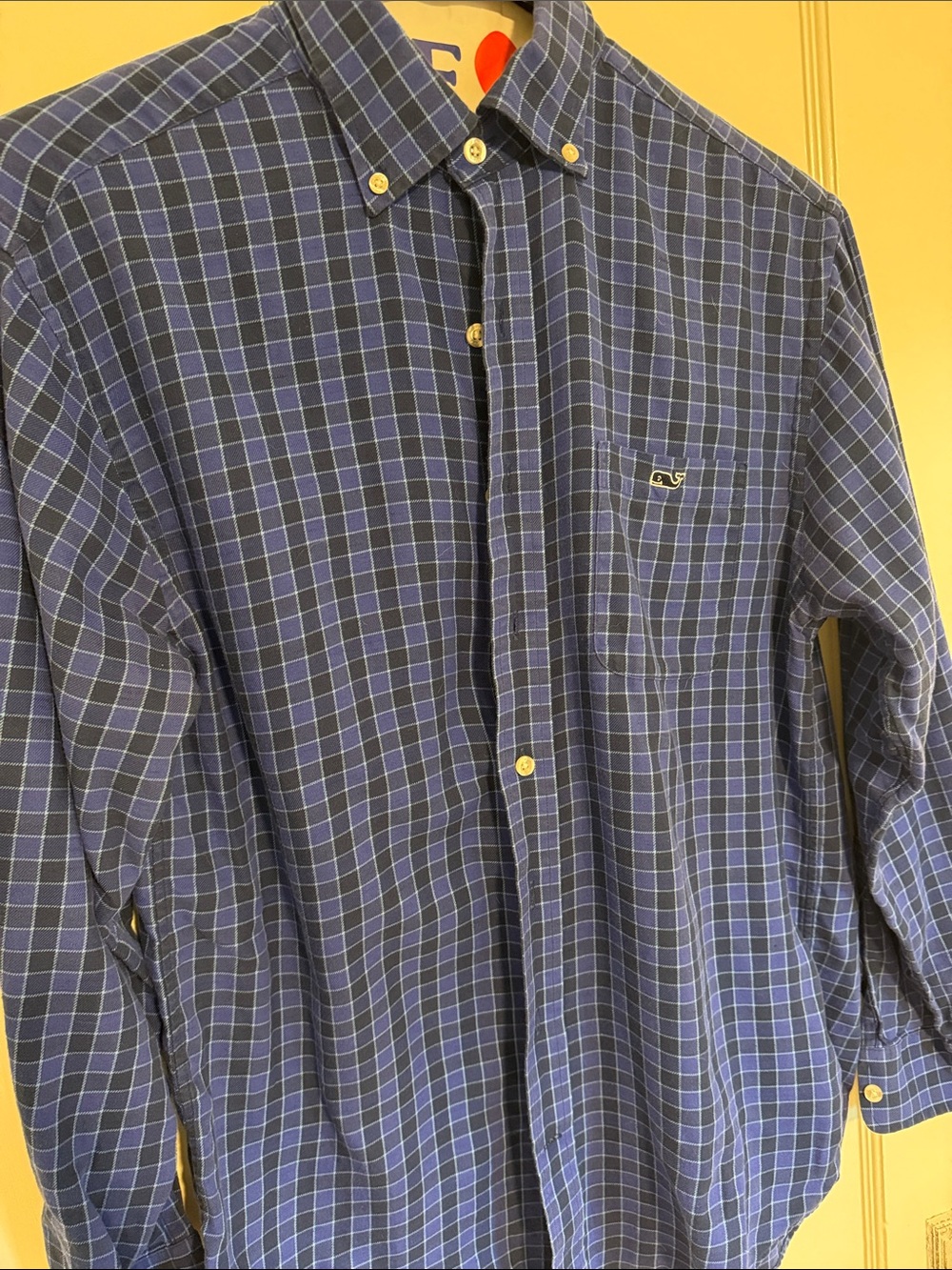 Navy and Light Blue Plaid Button-Down Shirt